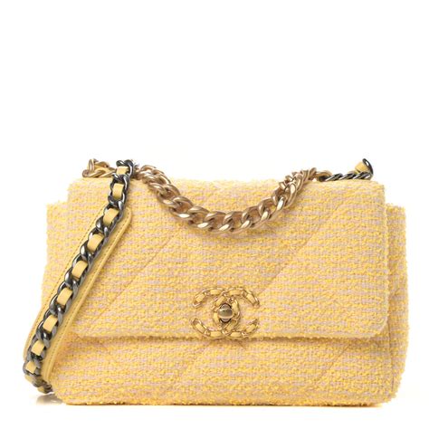 chanel yellow tweed bag|Chanel tweed double flap bag.